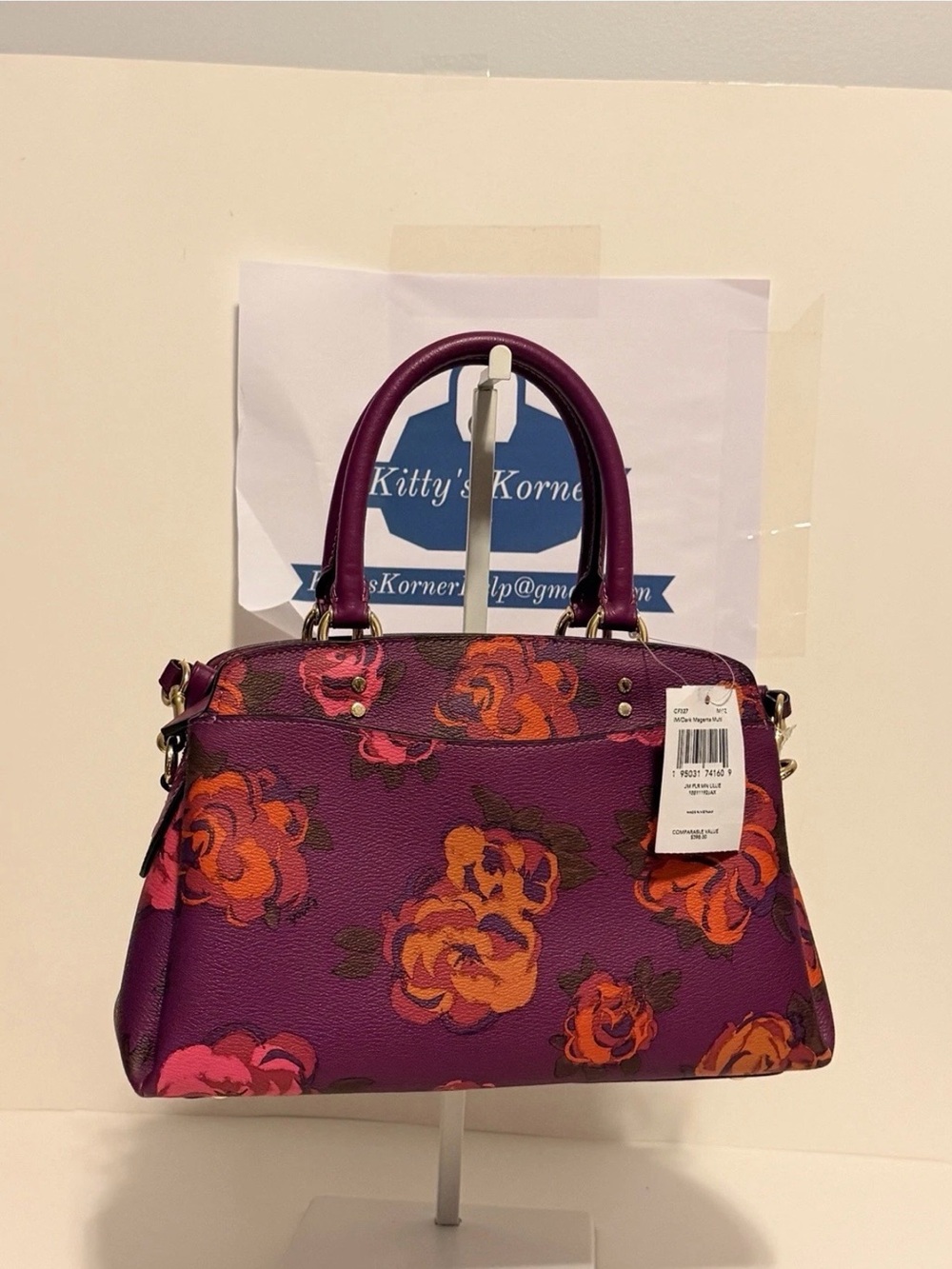 NWT Coach Mini Lillie Carryall in Dark Magenta Multi Jumbo Floral Print. - Picture 7 of 11
